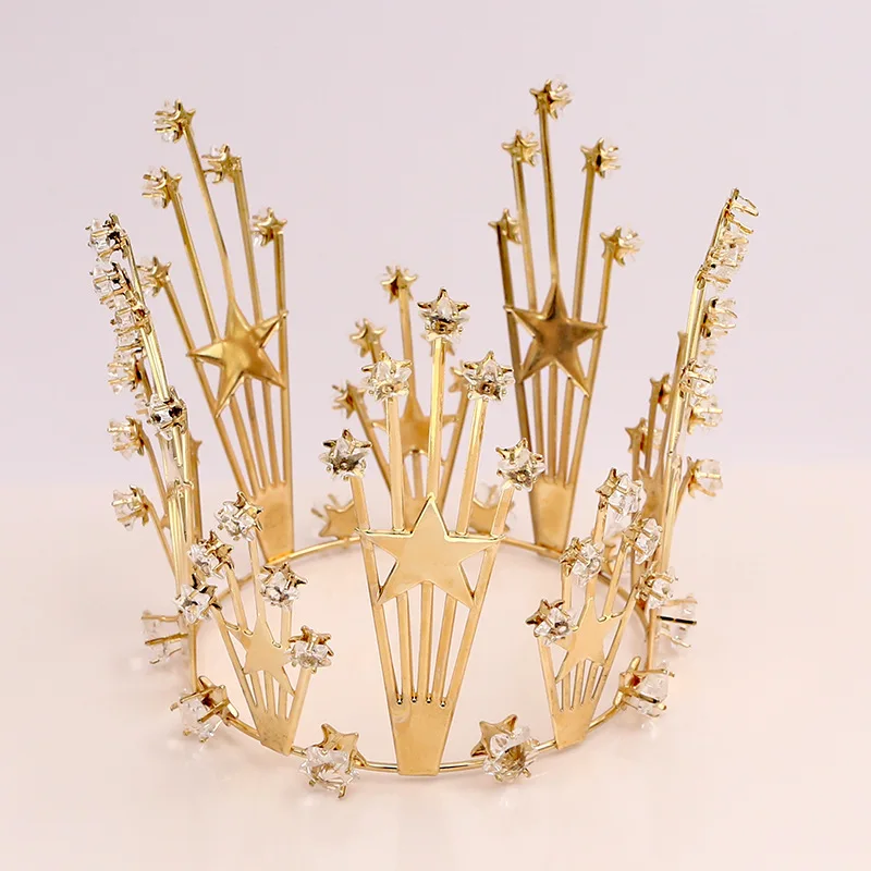 Baroque Royal Gold Star Crowns For Girls Round Princess Diadas And Crowns Prom Pageant Diadem Birthday Prince Accessori Per Capelli
