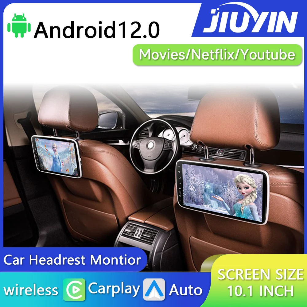 Jiuyin Headrest Monitor Display Ips Android Touch Screen Per Lettore Di Sedili Posteriori Per Auto Carplay Wifi Video Music Fm Bluetooth Airplay