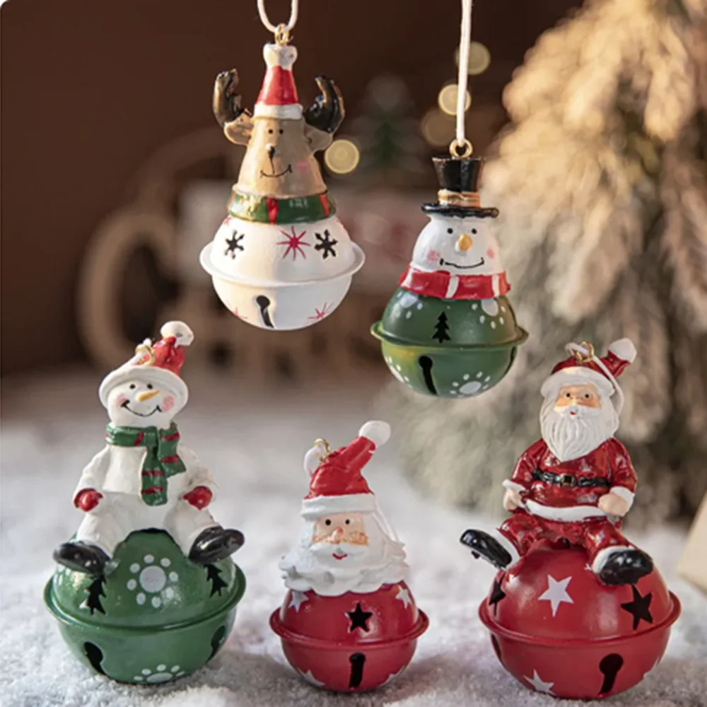 1Pc Nordic Christmas Painted Resin Snowman Iron Bell Hanging Decorazione Creativa X Mas Tree Sling Pendant Party Ornament