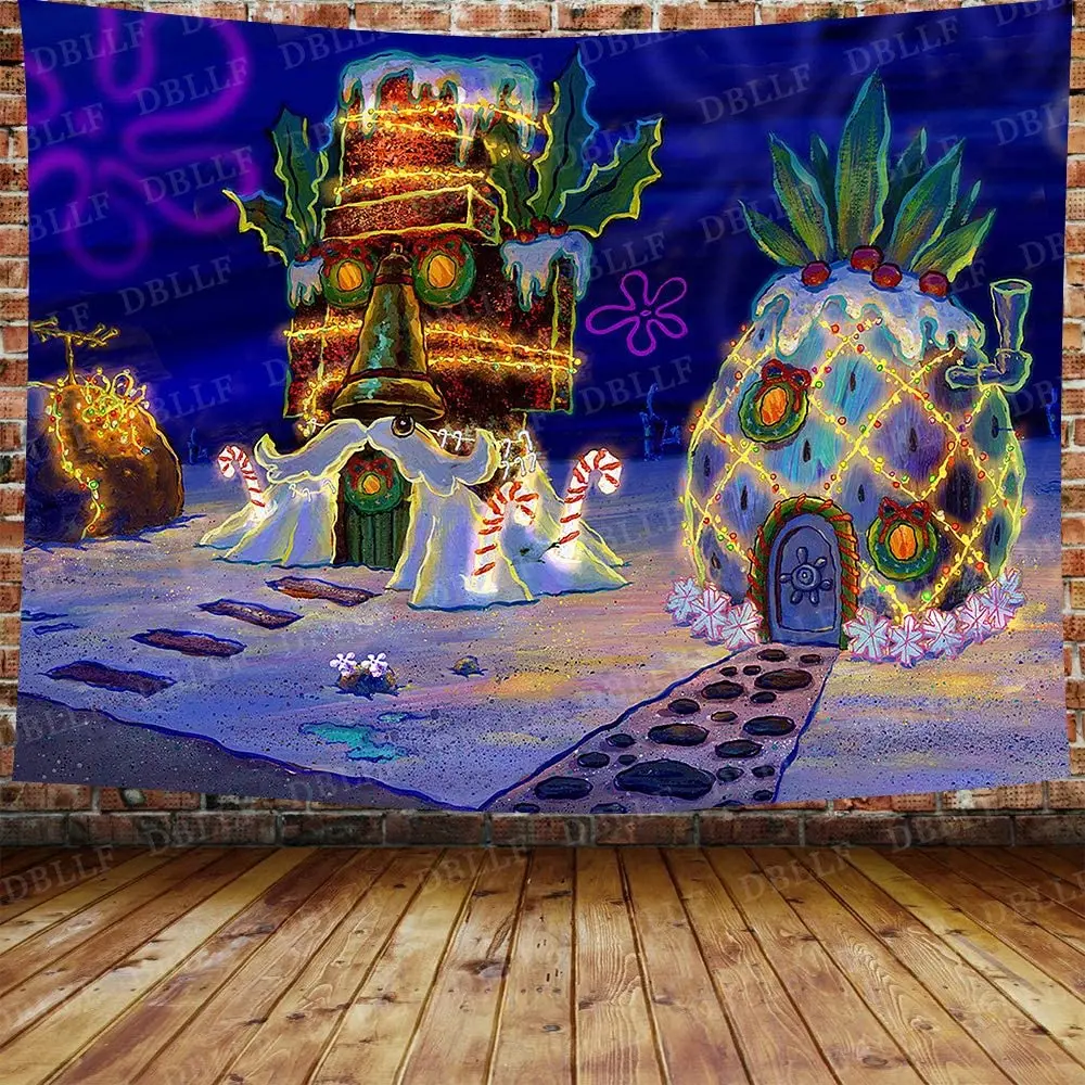 Cartone Animato Mondo Subacqueo Spugna E Bob Squarepants Anime Arazzo Per Camera Da Letto Soggiorno Dormitorio