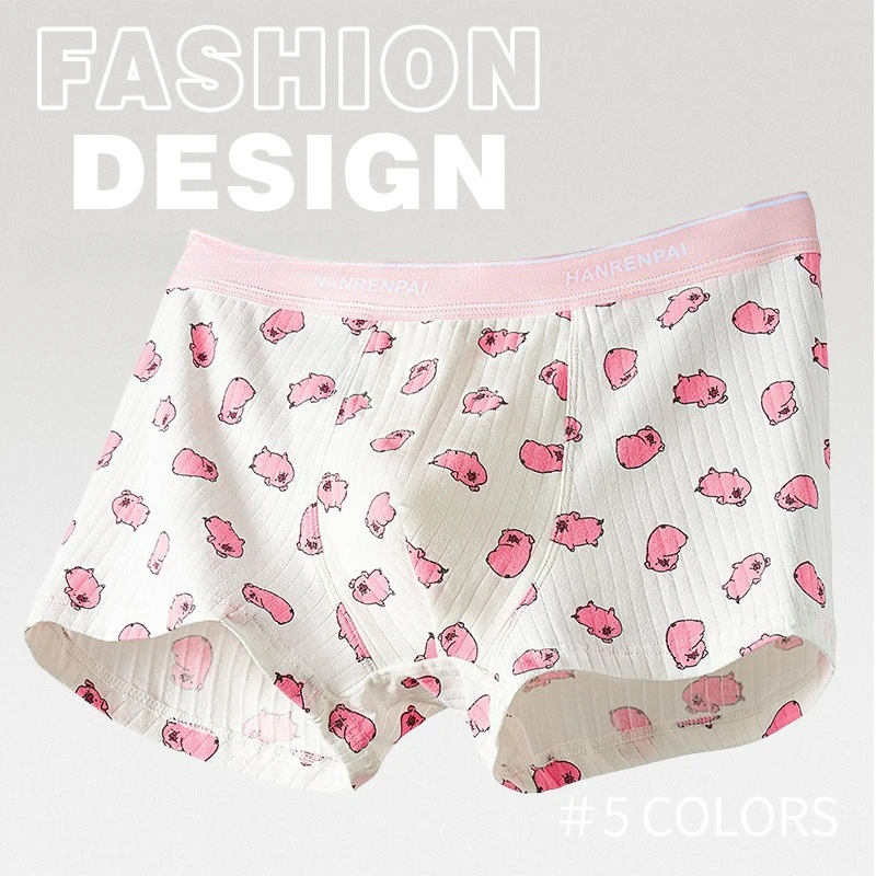 Pink Pig Boys Cotton Cute Flat Boxer Sexy Pouch Mutandine Slip Intimo Uomo Vita Media Pantaloncini Morbidi Maschili Trunks Mutande