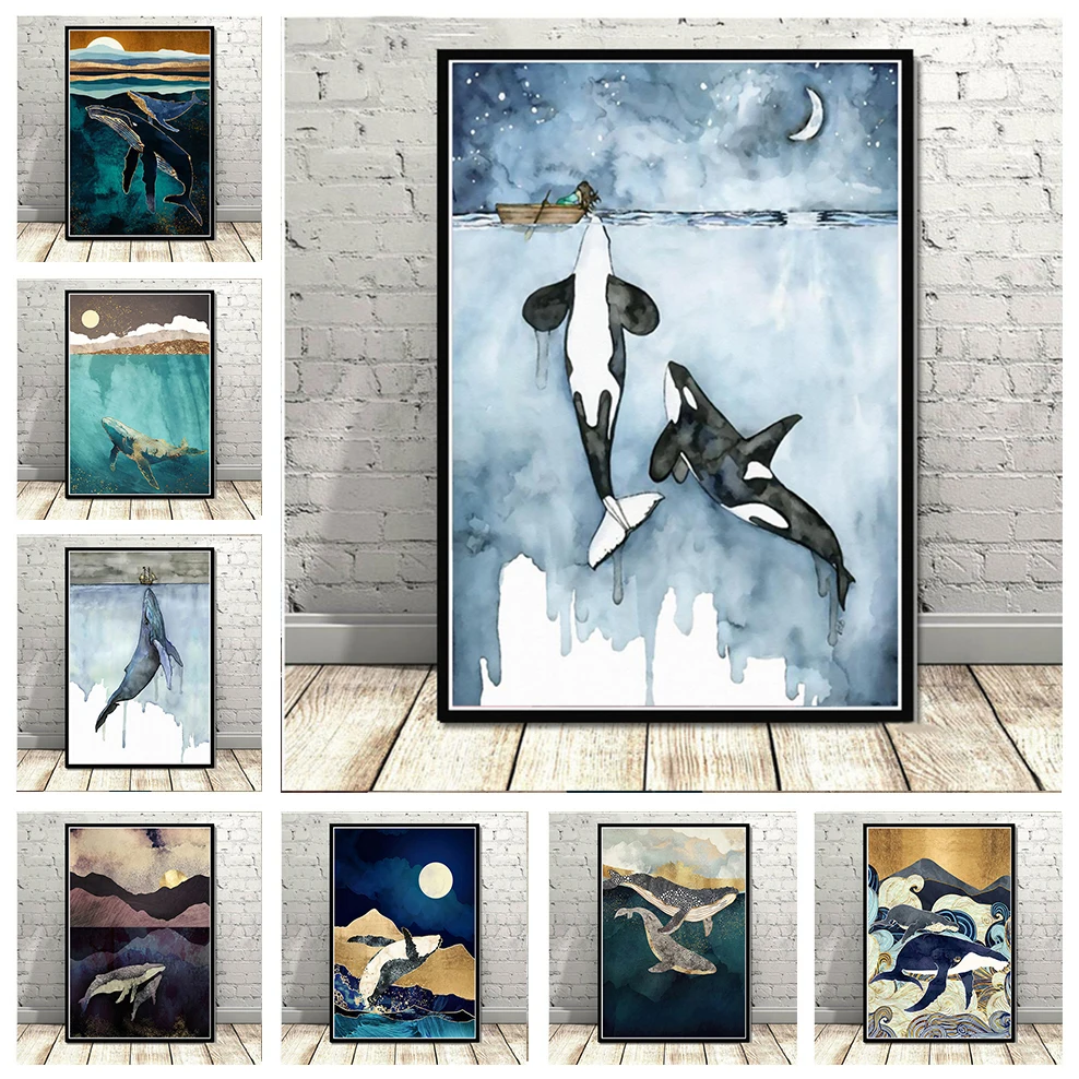 Abstract Whale Cloud Sea Mountain Canvas Painting Poster E Stampe Animali Cuadros Wall Art Pictures For Living Room Cuadros