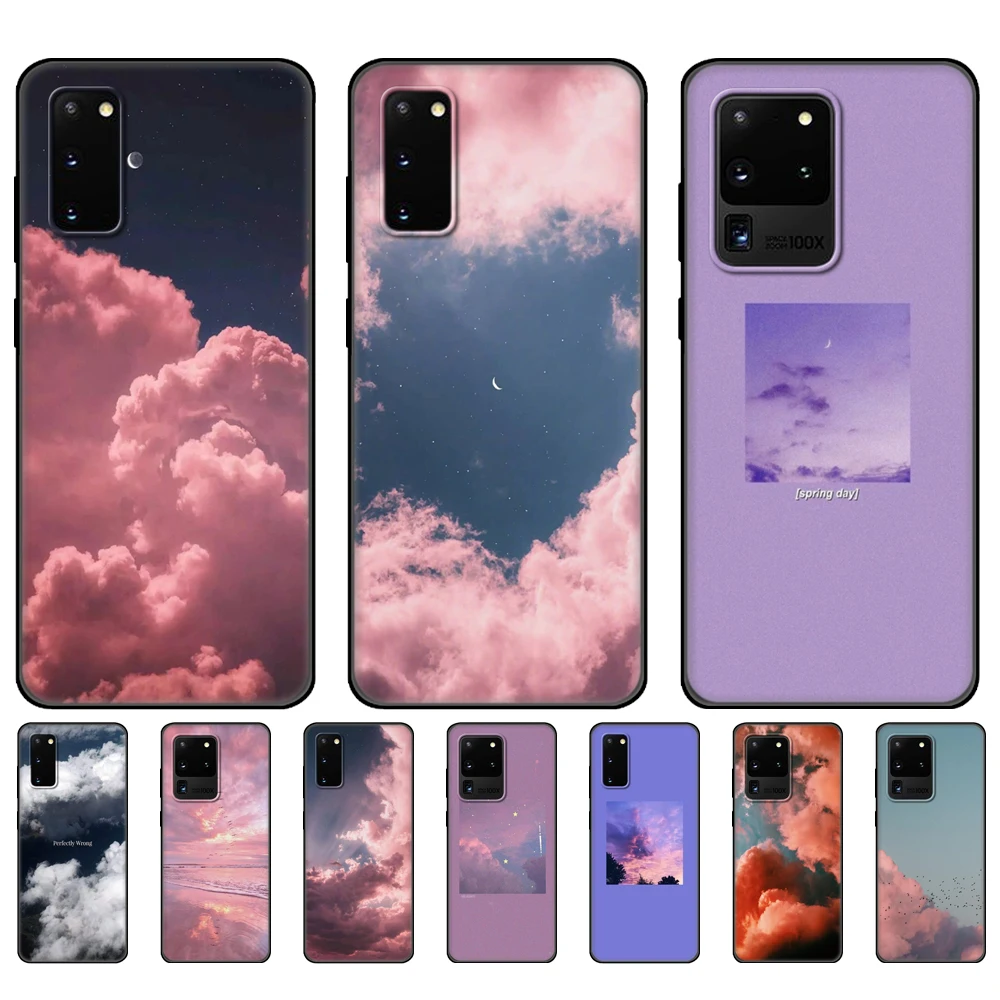 Custodia In Tpu Nero Per Samsung Galaxy S20 /S20 Plus/S20 Ultra/S20 + /S20Fe Back Sweet Sky Pink Cloud Great Art Printing Estetica