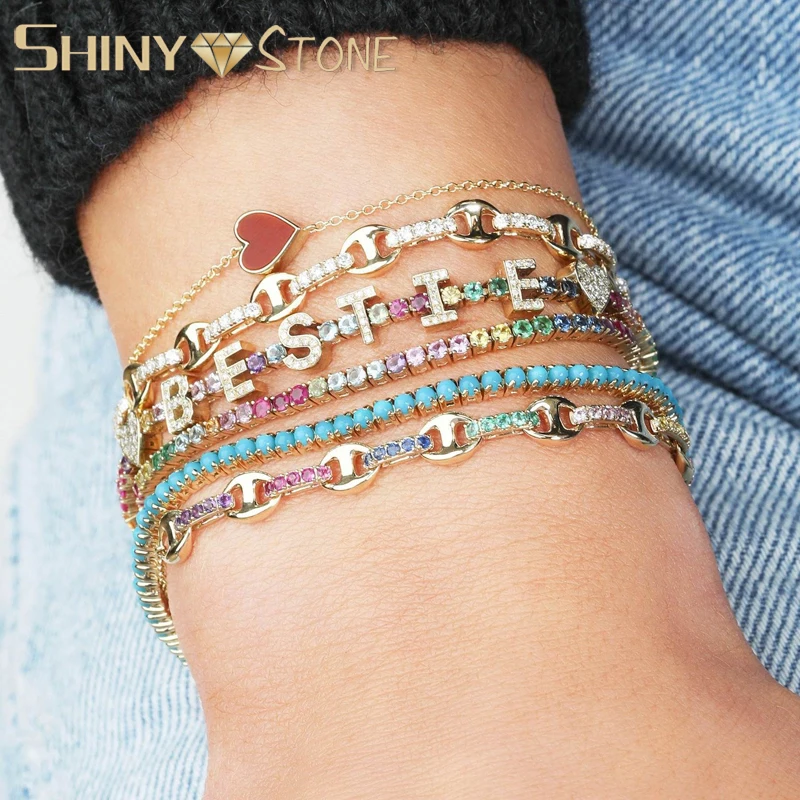 Alta Qualità 2022 Fashion Rainbow Jewelry Geometric Colorful Cubic Zirconia Color Oro Coffee Beaded Charm Cz Sparking Bracelet