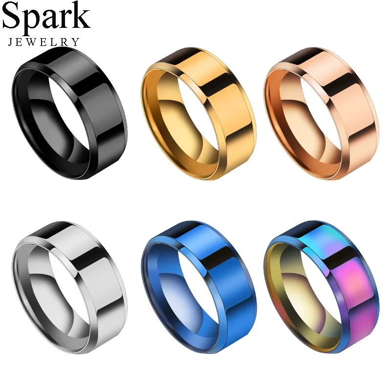 Spark Titanium Anelli In Acciaio Inossidabile Per Uomo High Polished Black Rainbow Blue Rose Gold Color Ring Gioielli Da Donna