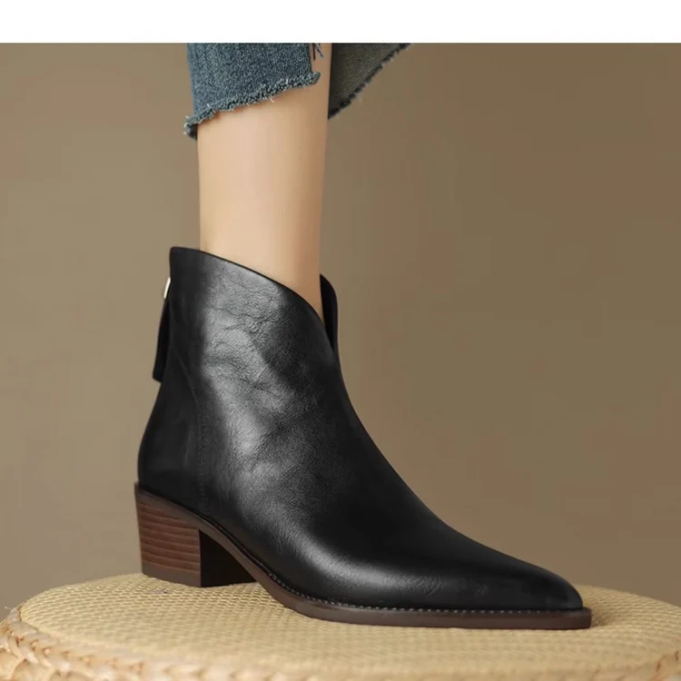 Scarpe Stivali Donna New 2023 Zipper Ladies Vera Pelle A Punta Mid-Calf Med Rubber Mid Calf Rock Roma Riding Solid Hoof Heels F