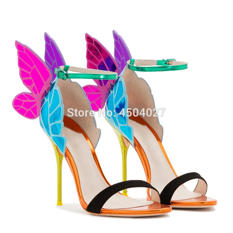 Lady Fashion Butterfly Wing Sandals Cinturino Con Fibbia Peep Toe Night-Club Tacchi Alti Sottili Scarpe Da Festa Per Donna