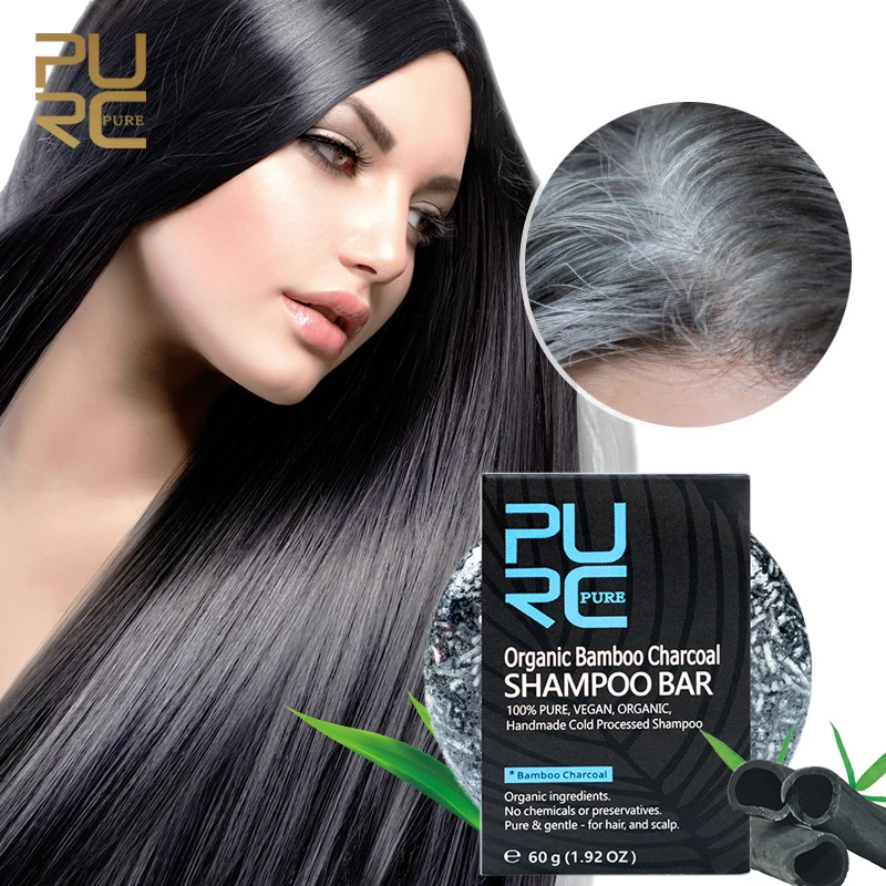 Purc Grey White Hair Color Dye Treatment Bamboo Charcoal Clean Detox Soap Bar Shampoo Per Capelli Neri Trattamento Lucido Per Capelli E Cuoio Capellut