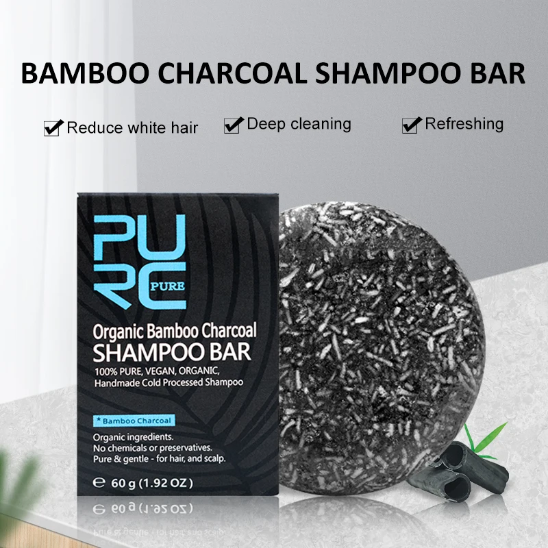 Purc Bamboo Charcoal Grey White Hair Color Dye Treatment Clean Soap Shampoo Detox Bar Capelli Neri Lucido Trattamento Per Capelli E Cuoio Capelluto