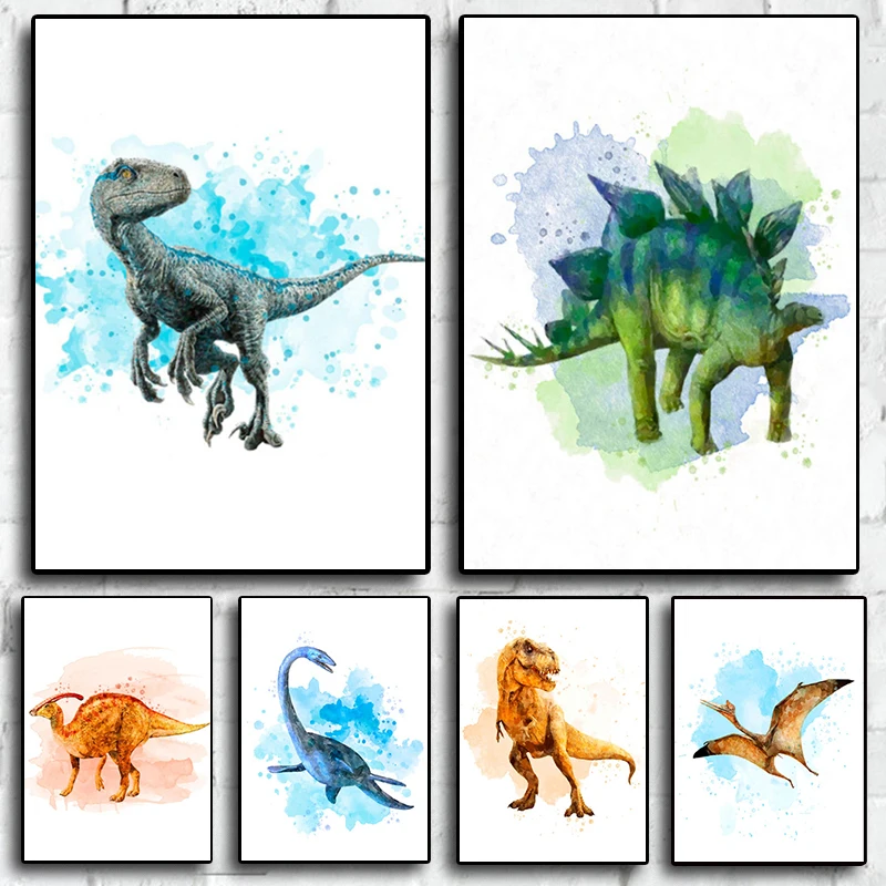 Dinosauro Tyrannosaurus Rex Park Acquerello Nordic Modern Art Home Wall Decor Picture Nursery Kids Room Canvas Painting Poster