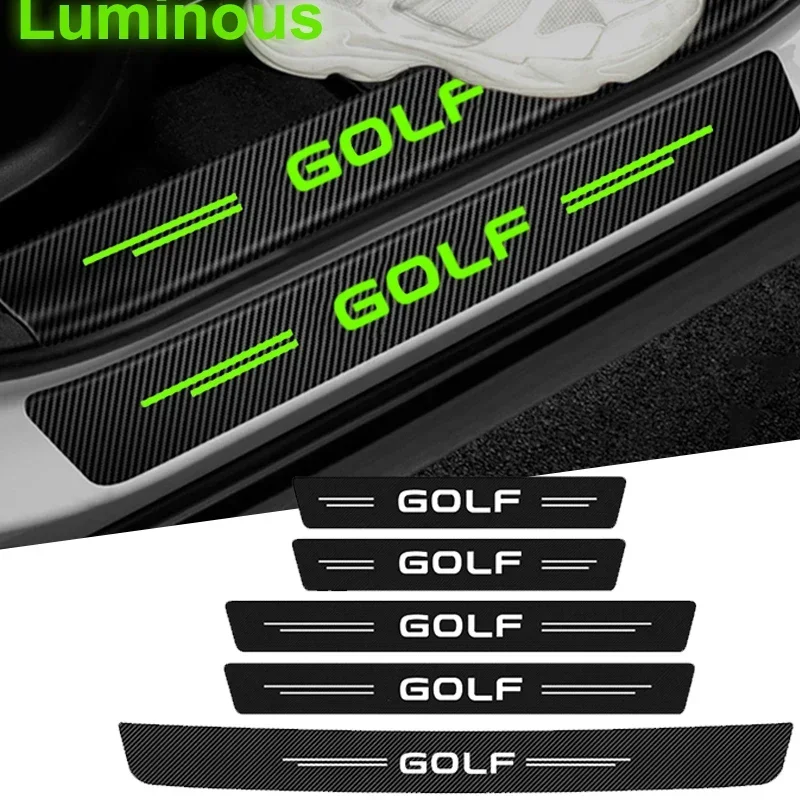 Per Golf Logo R32 Auto Door Entry Pedal Guards Luminous Car Door Soglia Scuff Plate Decalcomanie Adesivi Davanzale In Fibra Di Carbonio