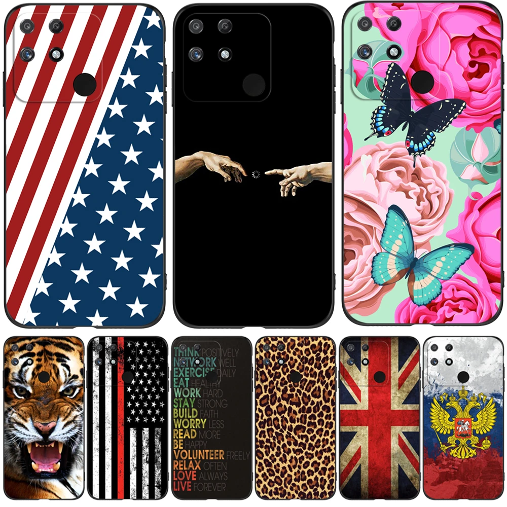 Per Realme Narzo 50A Custodia 6.5 Pollici Per Oppo Realme Narzo50A 50 A Custodia Rmx3430 Custodia In Tpu Nero Uk Usa Flag Skull Wolf