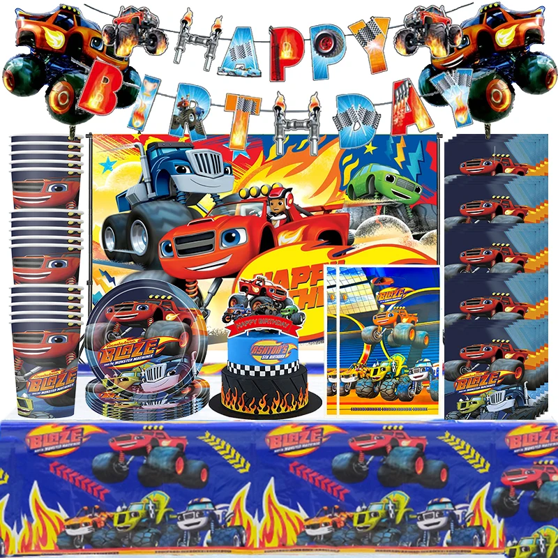 Hot Wheel Birthday Party Decoration Paper Stoviglie Kit Blaze Monster Machines Party Supply Cake Toppers Auto Da Corsa Bomboniere Per Bambini