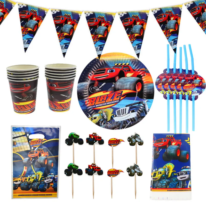 Blaze And Monster Machines Car Theme Party Decoration Stoviglie Paper Cup Plate Banner Gift Bag Kids Boy Birthday Party Supplies