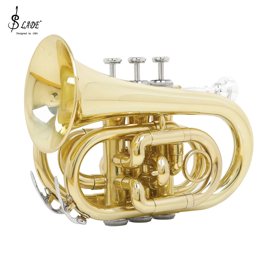 Slade Mini Pocket Tromba Bb Tune Oro Ottone Corpo Cornet Con Cinturino Posteriore Guanto Panno Panno Copricapo Spazzola Corda Strumenti In Ottone