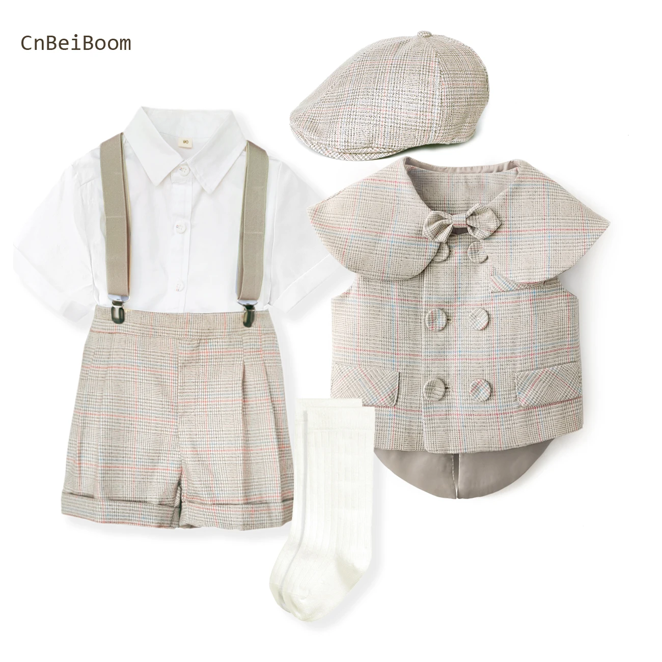 Boy Suits Cotton Baby Boys Suits 2024 Gilet Doppiopetto Scialle Corto 6 Pezzi Completi Smoking Boy Abito Da Sposa Formale Compleanno