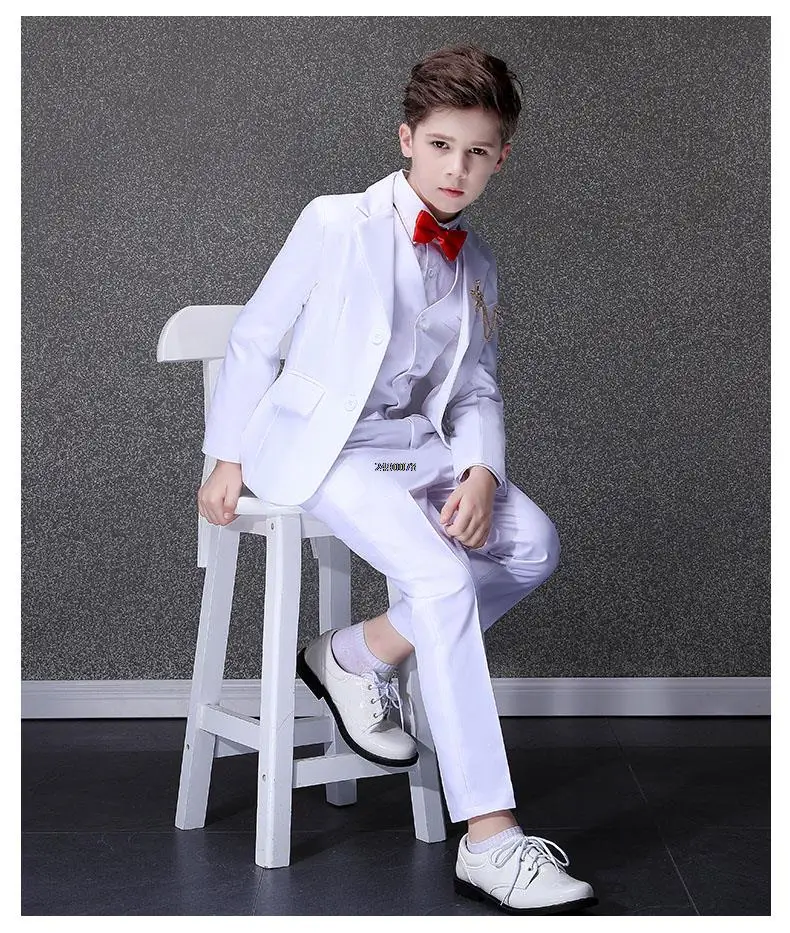 Flower Boys White Battesimo Suit Kid Wedding Party Photography Set Teenager Birthday Tuxedo Dress Bambini Graduation Stage Costume