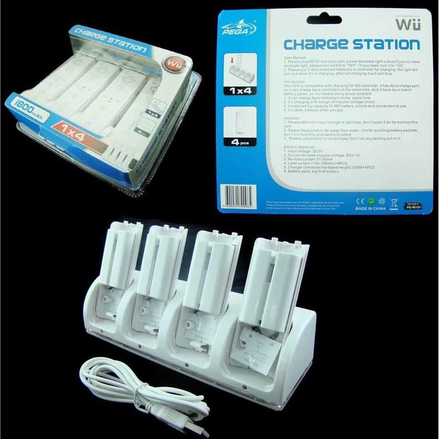 4 In 1 Di Ricarica Dock + 4 Wii Remote Batteria [Caricato 4 Controlla Sia]