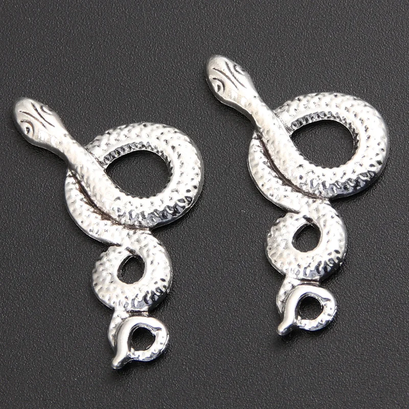 30Pcs Silver Color 31X21Mm Hollow Snake Charms Serpent  Animal Pendant Fit Diy Handmade Jewelry Making Metal Alloy Supplies