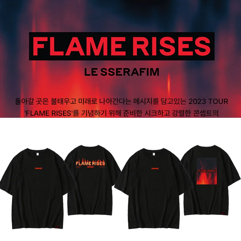 Kpop Le Sserafim Tour Flame Rises Crop Top T-Shirt Lunga Bp Estate Donna Harajuku Anni '90 Oversize Chic Cotton Y2K Maglietta Allentata Nera