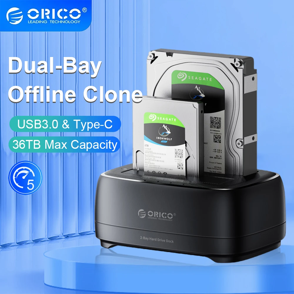Orico Offline Clone 2 Bay Hdd Enclosure Usb3.0 E Type-C 5Gbps Dual-Bay Hard Disk Enclosure Per Docking Station Hdd Da 2.5/3.5 Pollici