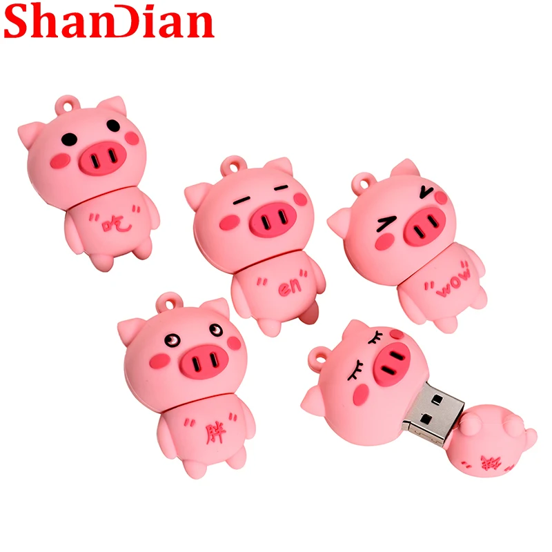 Shandian Usb 2.0 Flash Drive 64Gb Cute Pink Pig Cartoon Pen Drive Ad Alta Velocità Con Portachiavi Memory Stick Regalo Aziendale U Disk
