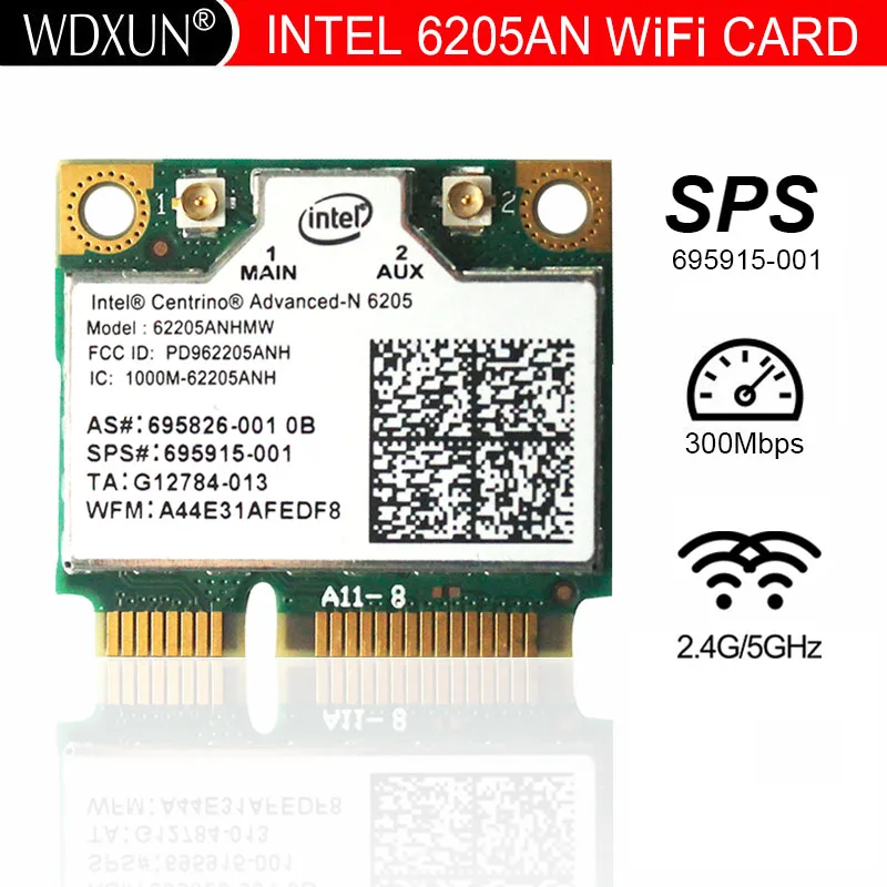 Intel 6205 62205 Anhmw 802.11A/B/G/N 2.4G/5.0 Ghz Wireless Mini Pci-E Card Sps 695915-001 Per Hp Elitebook 8470 P 8770 W