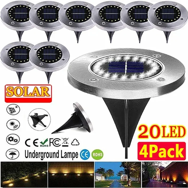 20Led Solar Power Disk Light Outdoor Garden Solar Underground Light Deck Light Faretto Sepolto Solar Led Lamp Decorazione Del Giardino
