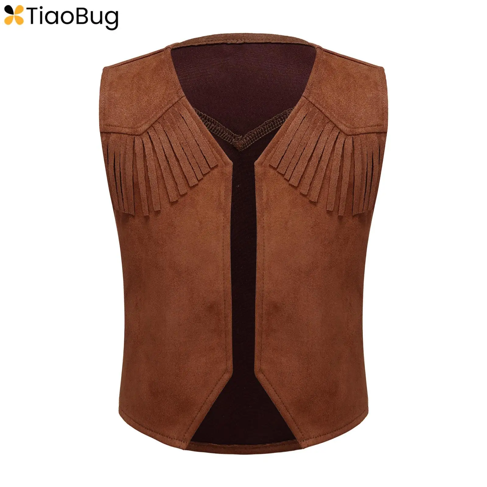 Kids Boys Western Cowboy Costume Carnival Halloween Cosplay Jacket Vest Fringe Open Front Shirt Party Performance Dress Up