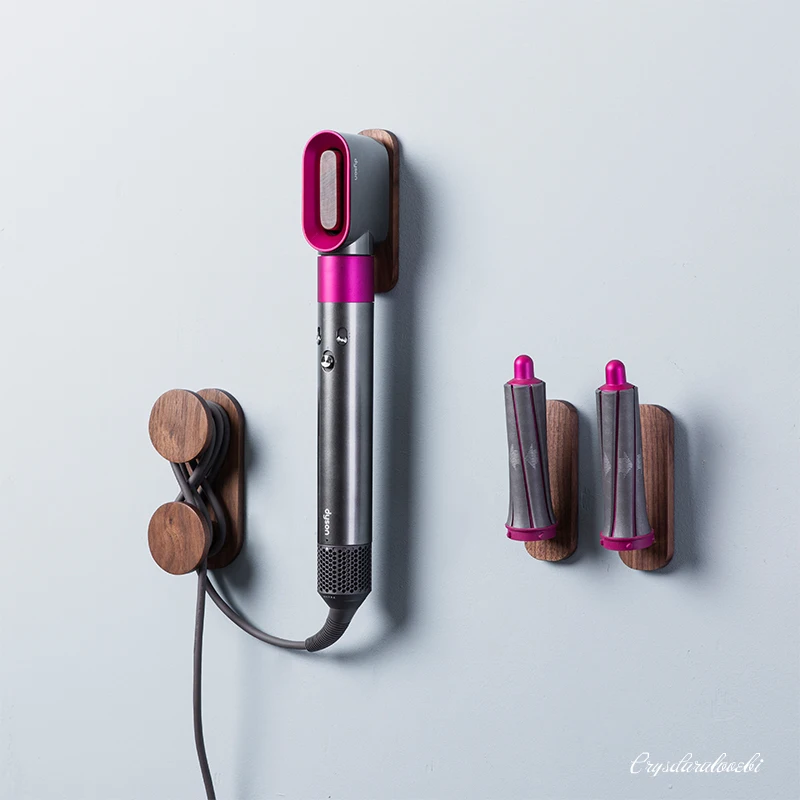 Hair Dryer Holder For Wall Mount Storage Holder For Dyson Airwrap Styler Walnut Storage Rack For Hair Curling Iron Wand Bathroom