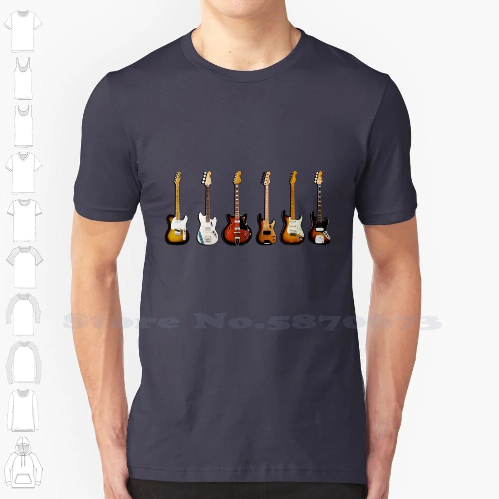 The Classic Guitar Collection Maglietta Bianca Nera Per Uomo Donna Stratocaster Telecaster Do Precision Bass Jazzbass