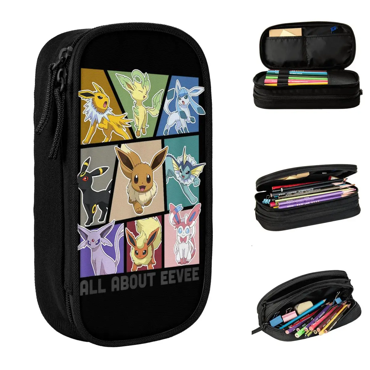 Pokemon Eevee Evolution Jolteon Flareon Umbreon Sylvion Astuccio Portapenne Borsa Grande Capacità Studenti Scuola Regalo Pencilcases