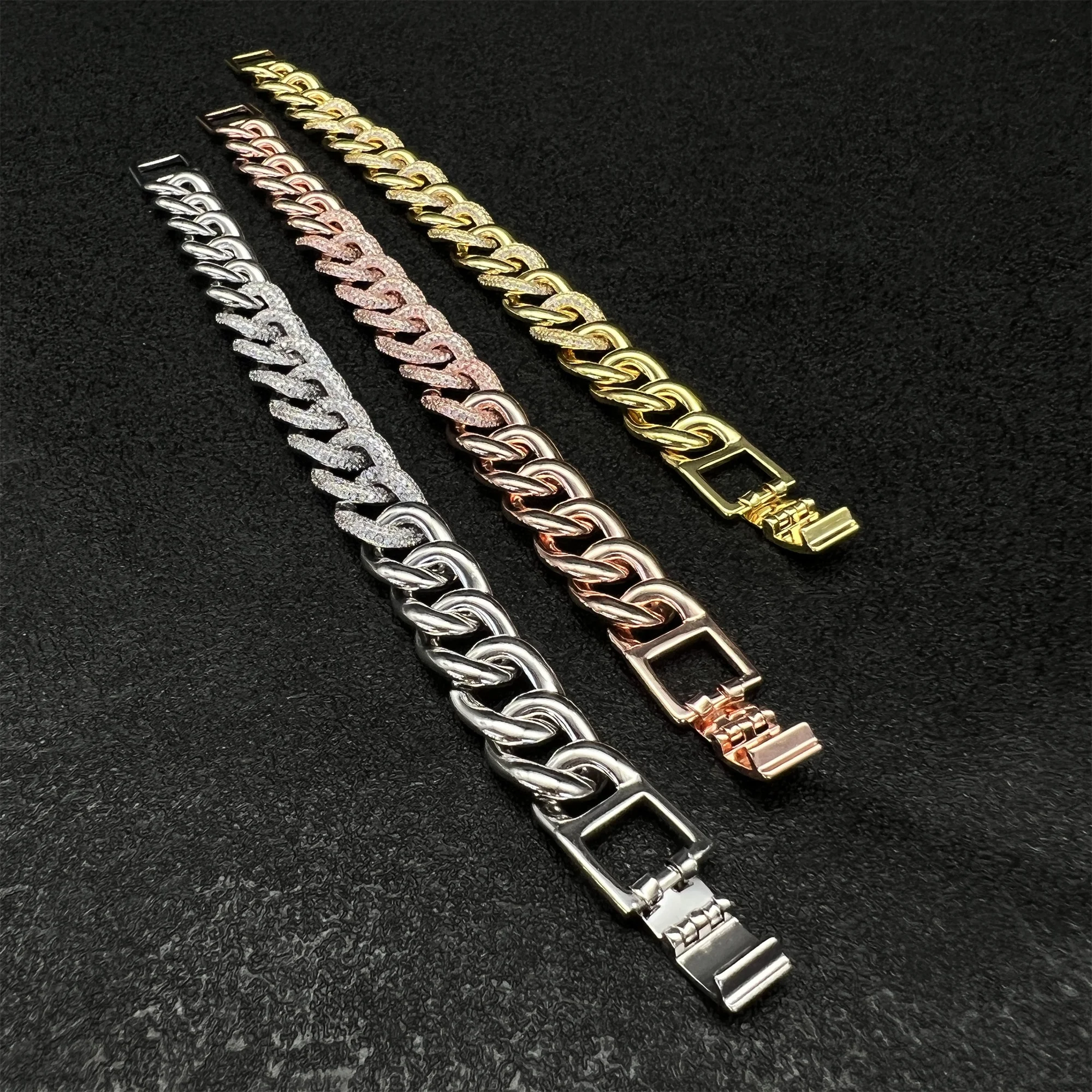 2022 New Hip Hop Men Ladies Glamour Cuban Chain Bracciale Tricolore Pavé Miami Jewelry