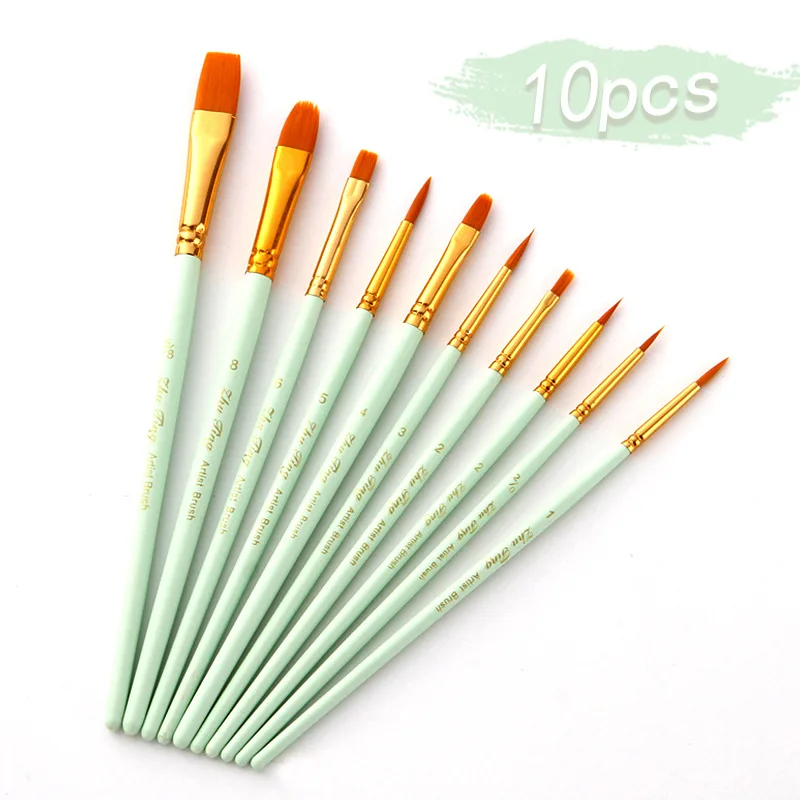 10Pcs Sets Nylon Wool Brush Watercolor Brush Set Wholesale Tricolor Graffiti Brush Paint Brushes