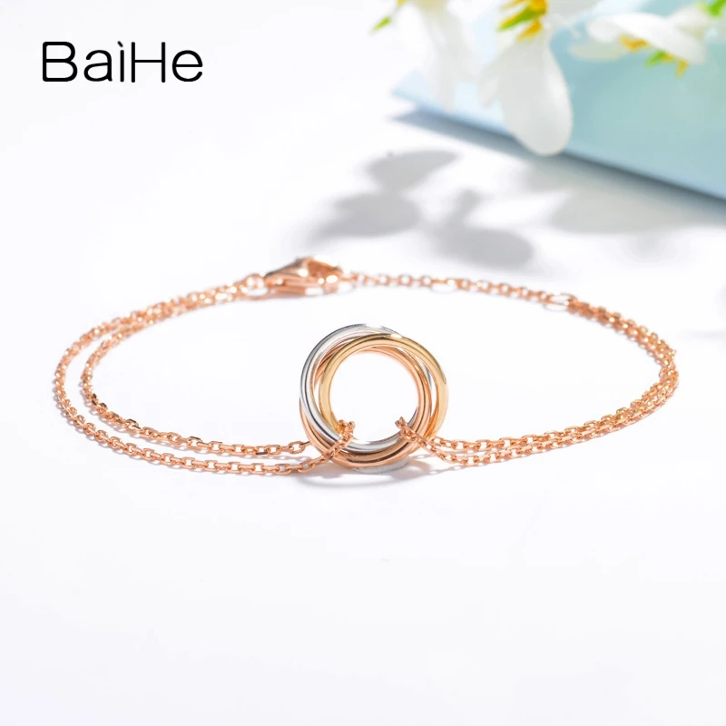 Baihe 18K Tricolore Oro Tre Giri Braccialetto Donna Uomo Trendy Fidanzamento Matrimonio Trendy Fine Jewelry Making Braceletas Pulsera