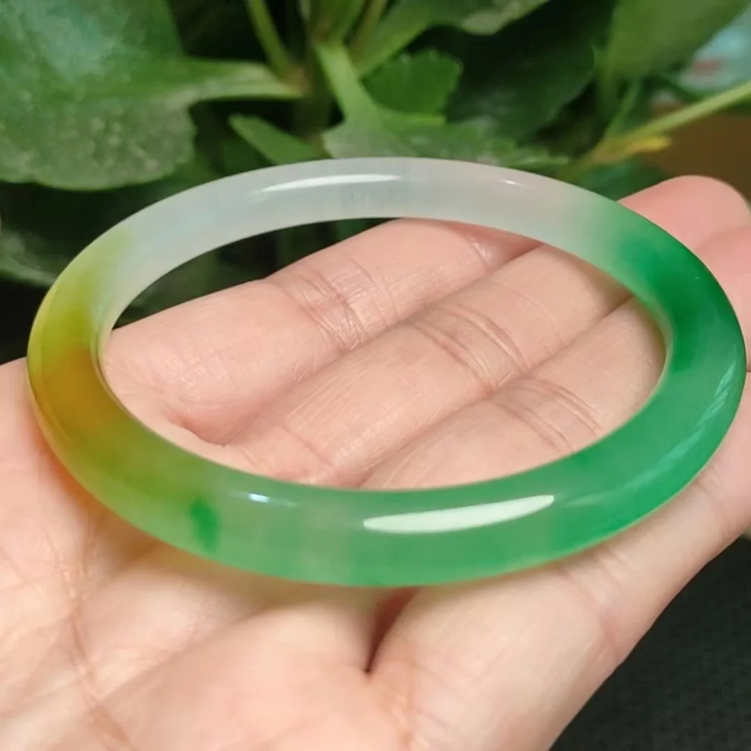 8Mm Green Jade Bangle Women Healing Gemstone Fine Jewelry Genuine Myanmar Giadeite Tricolore Burma Jade Bangles Bracciali Rotondi