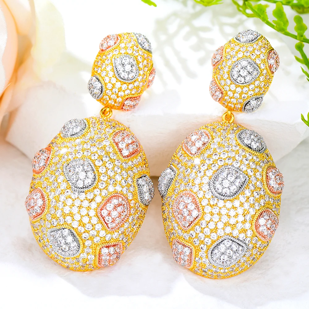 Godki New Trendy Luxury Tricolor Leopard Statement Orecchini Per Le Donne Wedding Party Full Zircone Indian Dubai Bridal Jewelry