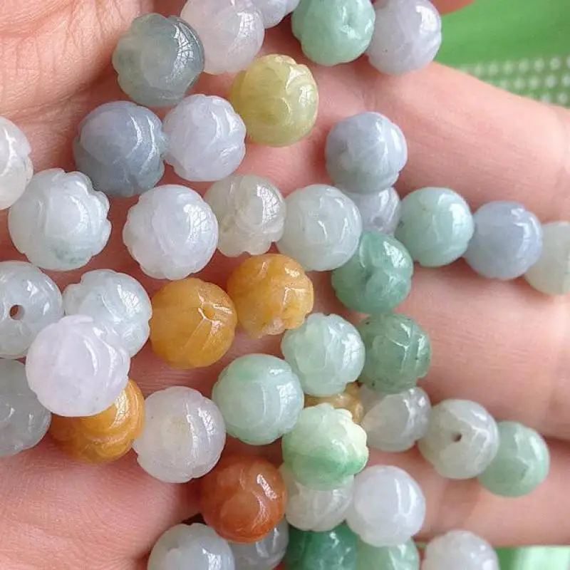 8Mm Grade A Tricolor Burma Jades Lotus Beads For Jewelry Making Diy Bracelet Charms Necklace Myanmar Jadeite Bead Accessories