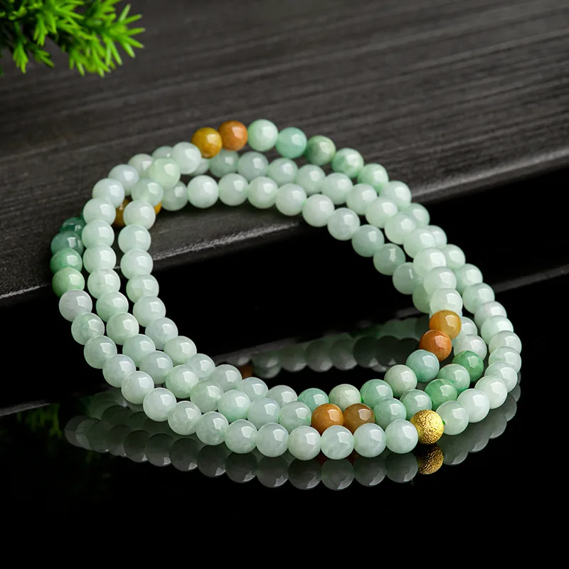 Natural Myanmar 6Mm Collana Di Perle Di Giada Tricolore Waxy Giadeite Hand String Maglione Catena Bracciali A Tre Anelli Da Donna Drop Ship