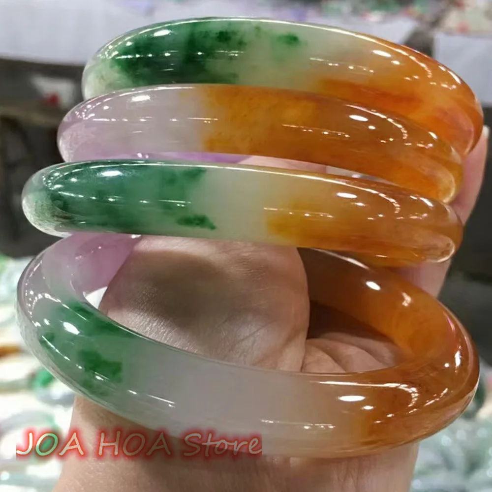 Floating Green Grass Flower Rare Natural Jadeite Bracciale Ice Jade Emerald Uomo Donna Handring Nuovi Gioielli Braccialetto Tricolore Unico