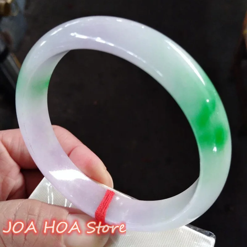 Genuine Handring Natural Giadeite Rare Tricolore Bangle Green Violet Jade Floating Flower Bracciale Jewelry