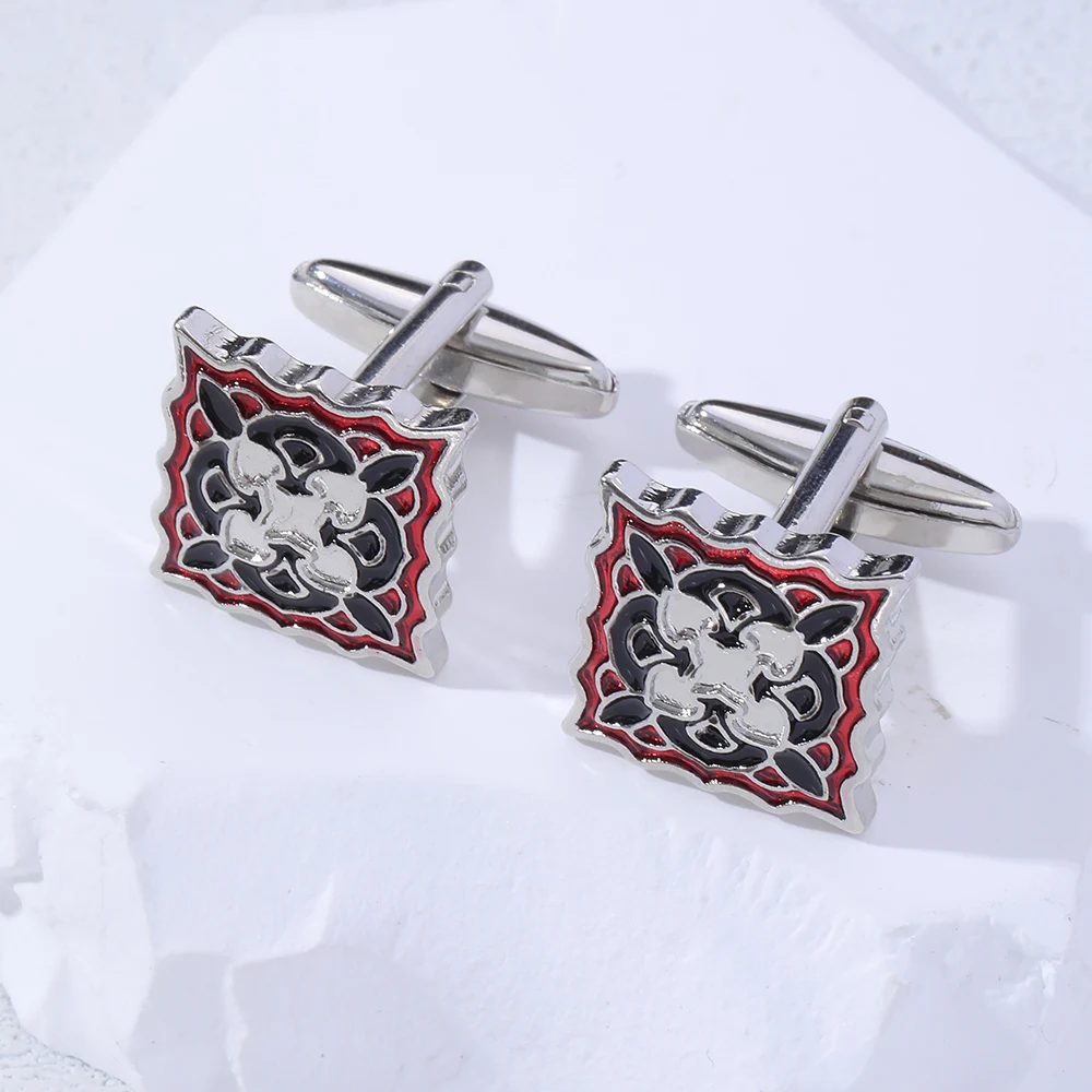Gemelli Quadrati Con Fiore Tricolore Coppia In Metallo Argentato Gemelli Classici Da Uomo Nero Rosso Festa Di Nozze Regalo Camicia Vestiti