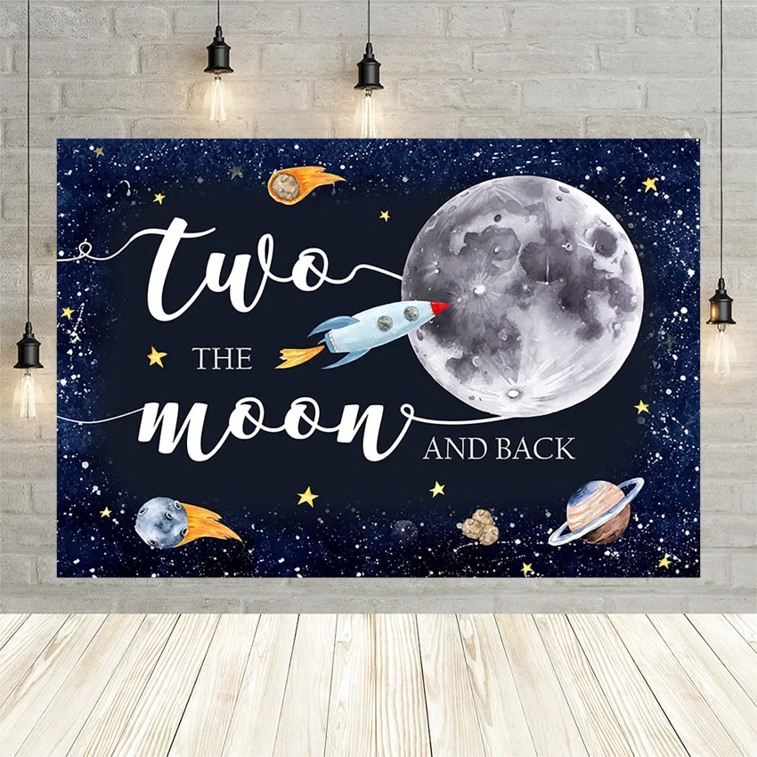 Mehofond Due La Luna E La Schiena Fotografia Sfondo Razzo Cielo Notturno Luna Baby Shower Fondale Fotografico Studi Fotofono