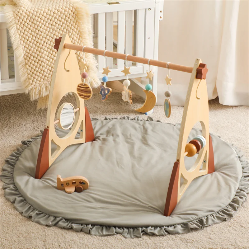 Baby Wood Gym Frame Rocket Model Neonato Activity Gym Frame Hanging Pendant Sonaglio Toys For Baby Education Giocattoli Montessori
