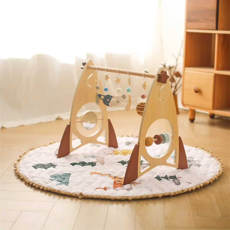 Baby Wood Gym Frame Rocket Model Neonato Activity Gym Frame Hanging Pendant Sonaglio Toys For Baby Education Giocattoli Montessori