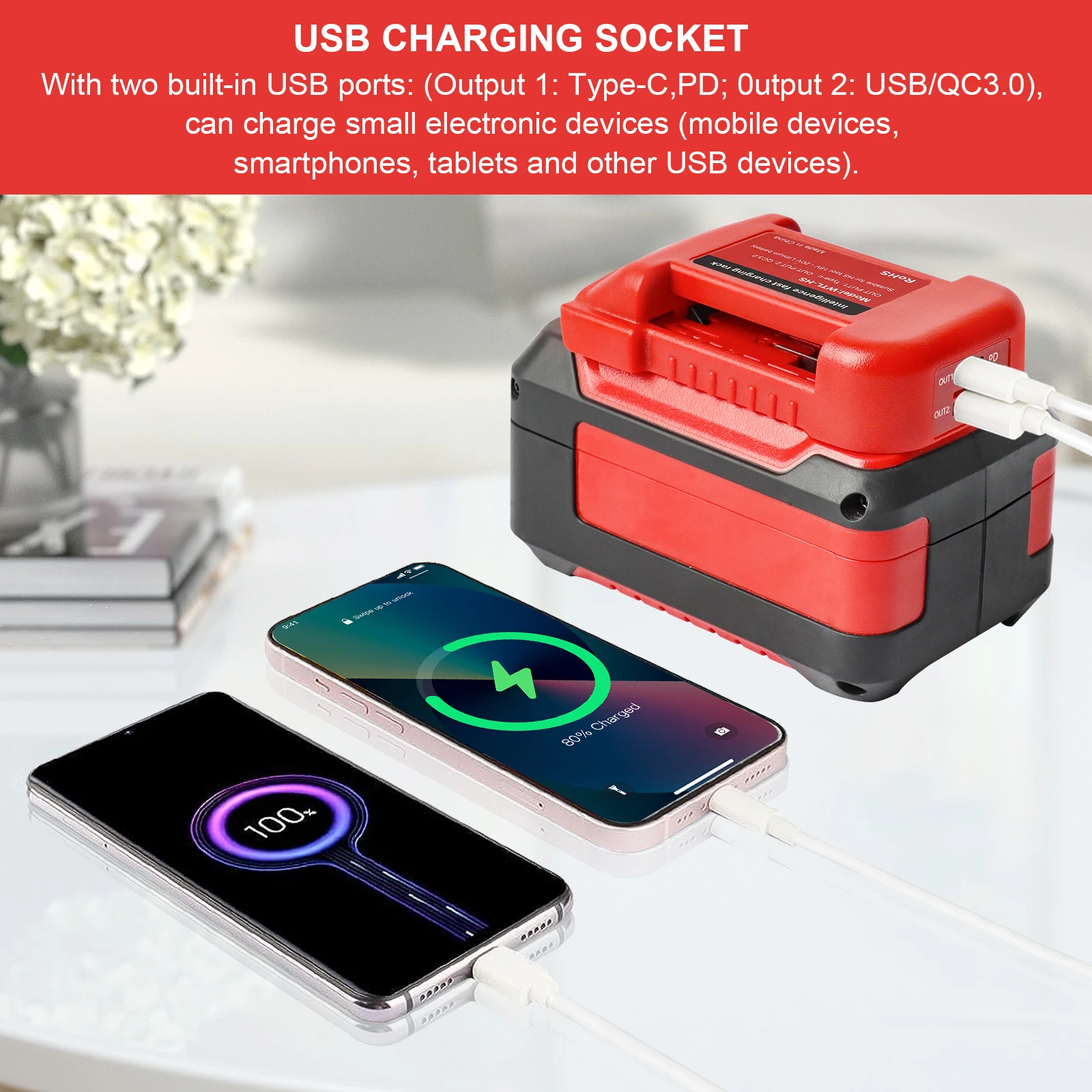Pd Usb C Fast Charger Rack Per Batteria Einhell Einhell Px-Bat4 4511396 /4511330 /4512042