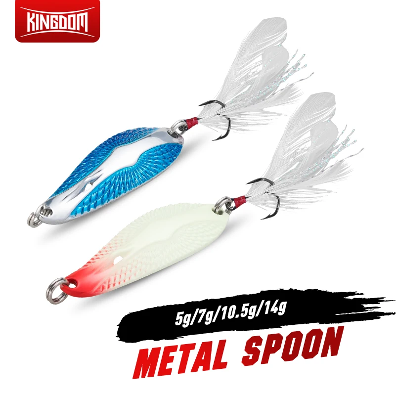 Kingdom Sinking Metal Fishing Lures Wobbler Spinner Spoon Crankbaits 5G 7G 10.5G 14G Hard Swimbaits Feather Hook Lure