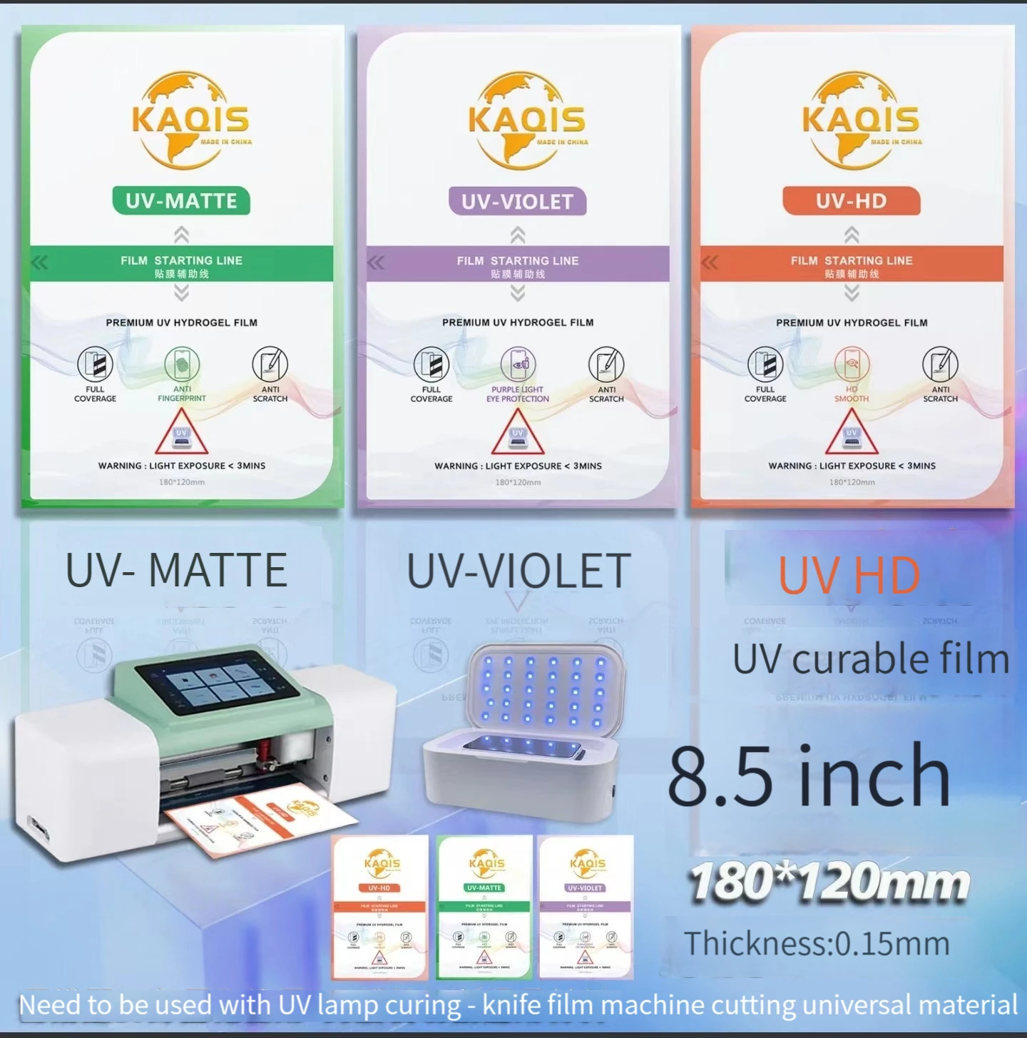 8.5 Pollici Uv Curable Film Knife Machine Phone Laser Specialized Hd Purple Matte Ad Alta Viscosità A Prova Di Esplosione