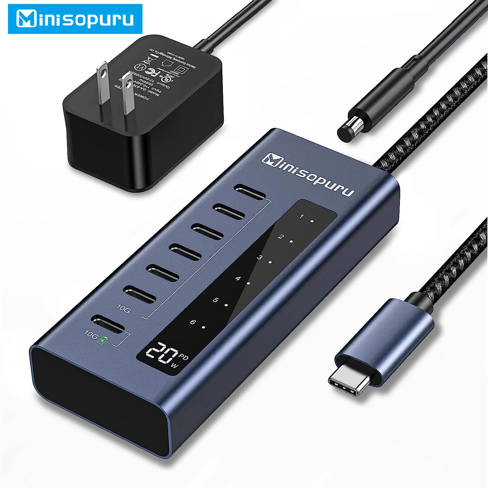 Minisopuru Powered Usb C Hub 10Gbps 7 In1 Tipo C Hub Adattatore Di Ricarica Rapida Per Macbook Pro Air Imac Ipad Phone Hub Usb