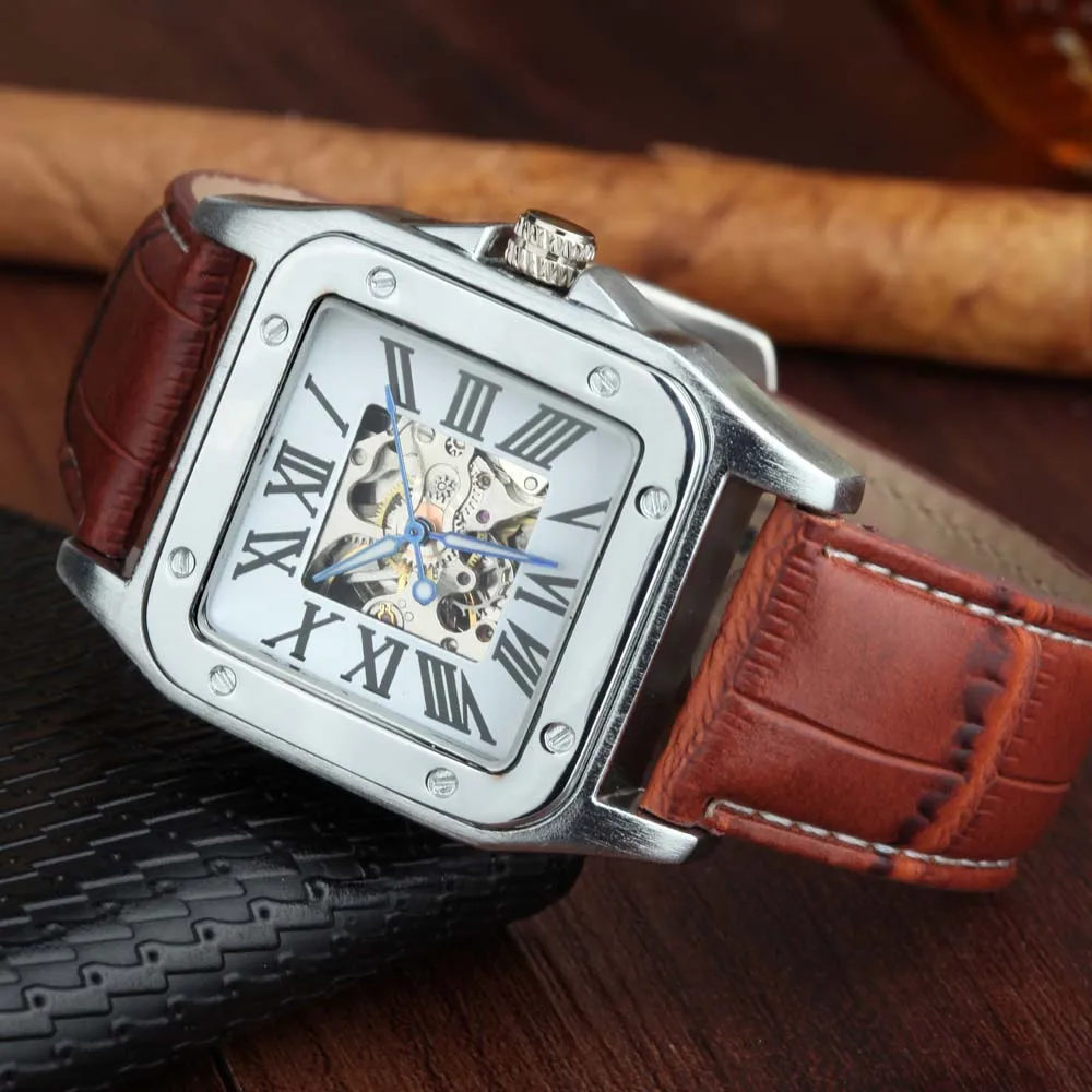 Fashion Classic Roma Watch Men Square Watches Orologi Da Polso Meccanici Automatici Fashion Skeleton Watch Relogio Masculino Goer